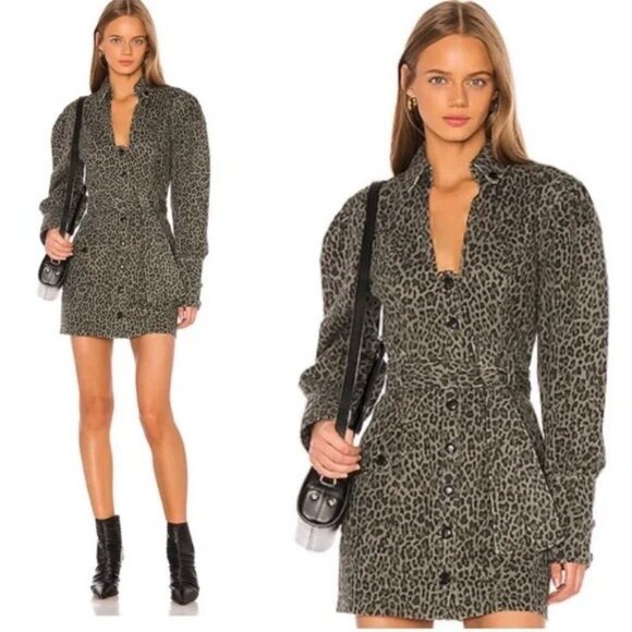 Marissa Webb Size 4 Mera Canvas Leopard‎ Button Up Mini Dress Belted - Picture 11 of 11